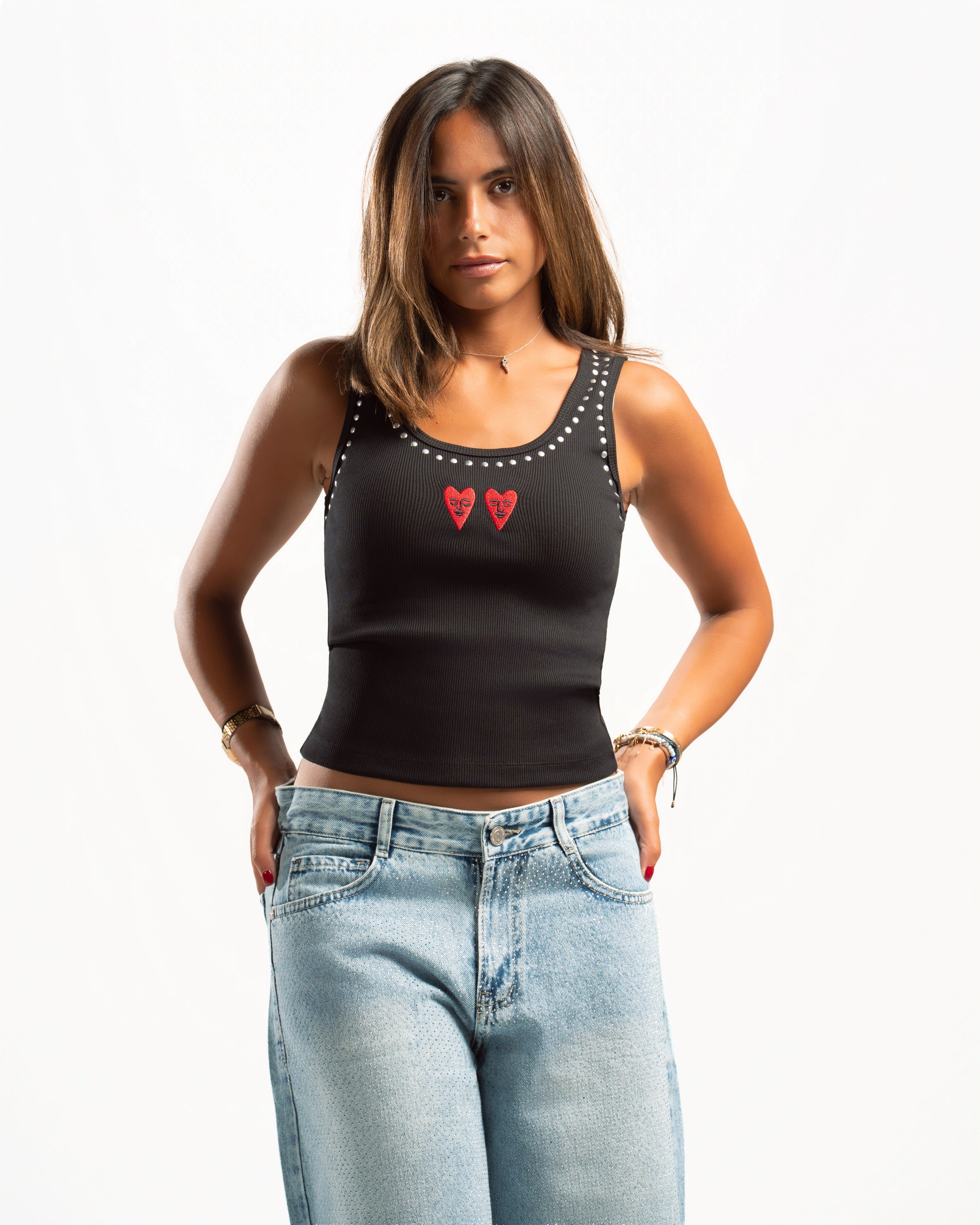 Studded tank top in Black